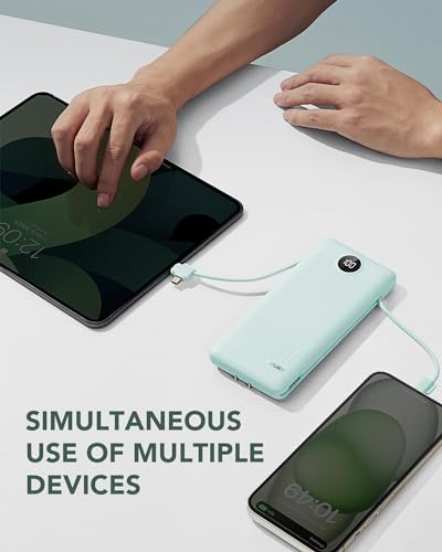 VRURC Portable Charger Built-in Cables and AC Wall Plug, USB C Power Bank 10000mAh, Travel Battery Portable Phone Charger Compact Lightweight External Battery Pack for Smart Phones, Tablets etc-Green - color: Green