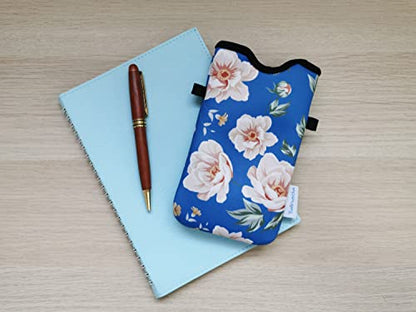 Tainada Neoprene Neck Phone Pouch Case w/Crossbody Strap (Blue Floral) - color: Blue Floral