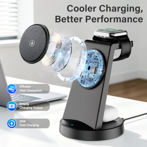 25W Magnetic Fast 3 in 1 Charging Station Wireless Charger Stand - color: Black*1