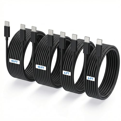 TZBAY 4-Pack (6ft 6ft 10ft 10ft) 60W USB C to USB C Fast Charging Cable - color: Black 2x6ft+2x10ft