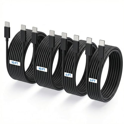 TZBAY 4-Pack (6ft 6ft 10ft 10ft) 60W USB C to USB C Fast Charging Cable - color: Black 2x6ft+2x10ft