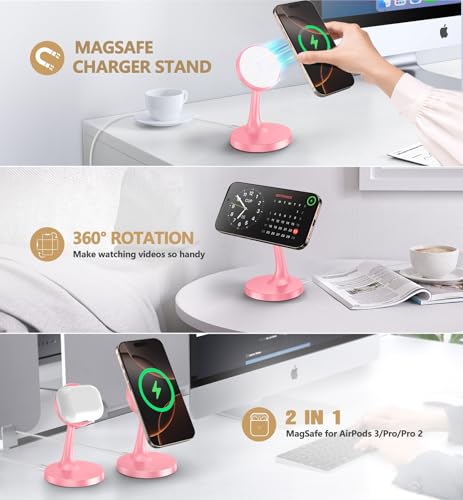 TXXTOL Magnetic Wireless Charger iPhone Stand, 15W Fast Mag-Safe Charger iPhone 17/17 Air/17 Pro/17 Pro Max 16/15/14/13/12 Series Magnet Wireless Charging Station/Pad/AirPods for Home, Office, Travel - color: 1Pack Pink