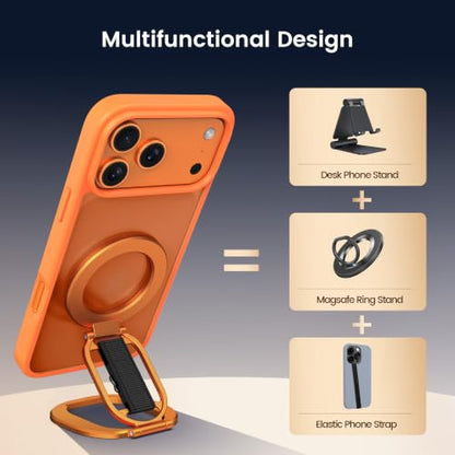 Foldable Double Sided Ring Magnetic Phone Grip & Kickstand (Orange) - color: Orange