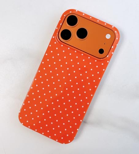 Qokey Compatible with iPhone 17 Pro Max Case, White Polka Dot TPU Glossy Case, Cute Simple Aesthetics Design for Girls Women, Lightweight Soft Slim Protection Fashionable Cover - Cosmic Orange - color: White Dots & Cosmic Orange