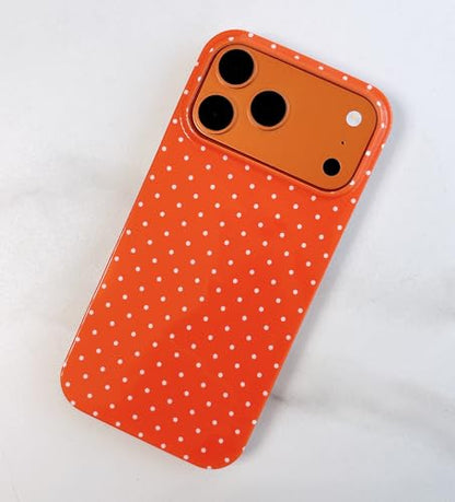 Qokey Compatible with iPhone 17 Pro Max Case, White Polka Dot TPU Glossy Case, Cute Simple Aesthetics Design for Girls Women, Lightweight Soft Slim Protection Fashionable Cover - Cosmic Orange - color: White Dots & Cosmic Orange