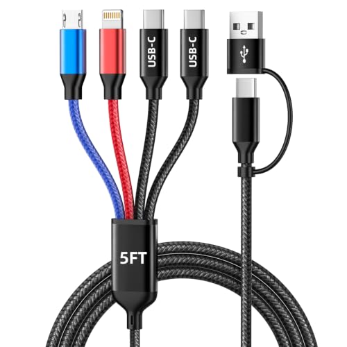 Travel Essentials 4 in 2 Multi Charging Cable with Dual Type-C/L/Micro USB - color: Multicolored, size: 1Pack 5FT