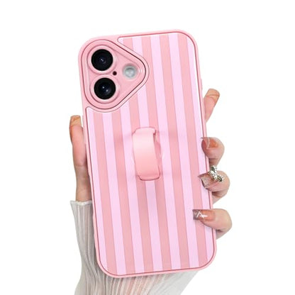 KANGHAR Compatible with iPhone 17 Case 2025 Stripes -Pink | Silicone Cute Pattern, Wristband Kickstand Camera Protection Soft Slim Cover for Girls Women - color: Pink-Stripes, size: iPhone 17