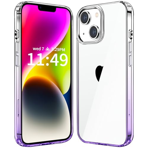 JJGoo Compatiable with iPhone 14 Case Clear, Transparent Shockproof Phone Case, Slim Anti-Scratch Hard PC Back Protective Cover Bumper, Gradient Purple - color: Gradient Purple