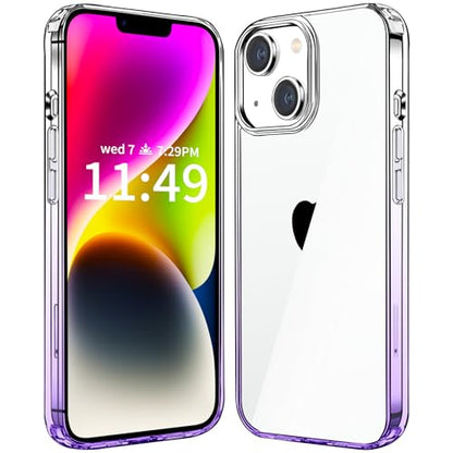 JJGoo Compatiable with iPhone 14 Case Clear, Transparent Shockproof Phone Case, Slim Anti-Scratch Hard PC Back Protective Cover Bumper, Gradient Purple - color: Gradient Purple