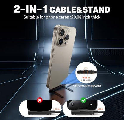 USB C to Lightning 2 in 1 Invisible Holder Charger Cable, MFi, 30W PD