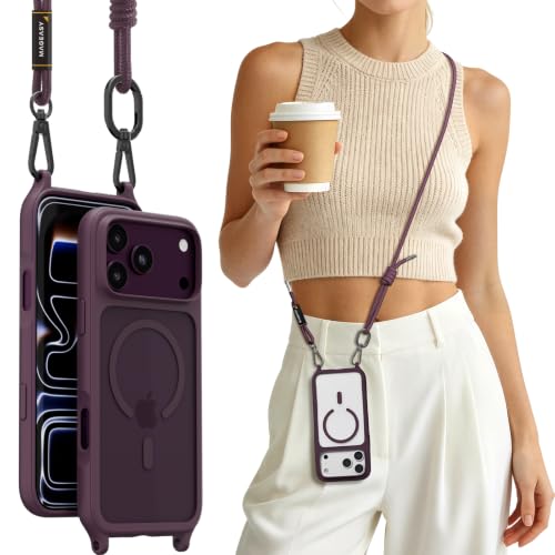 MAGEASY Roam MagSafe Crossbody iPhone Case with Adjustable Strap for iPhone 18 Pro Max & 17 Pro Max, Magnetic Case with Detachable Lanyard, 16FT Drop Defense, Camera Control Compatible (Purple) - color: Purple, size: iPhone 17/18 Pro Max