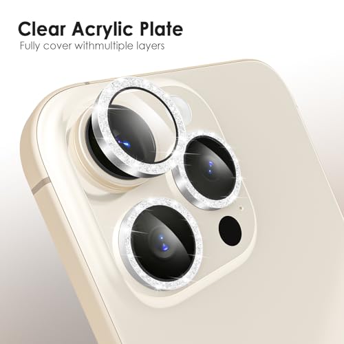 TENOC Camera Lens Protector for iPhone 13 Pro & 13 Pro Max, Silver Glitter - size: iPhone 13 Pro/13 Pro Max
