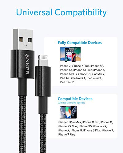 Anker USB A to Lightning Cable, MFi-Certified (2-Pack, 6 ft, Black) - color: Black, size: 6 feet * 2