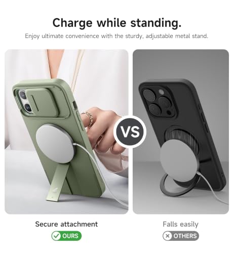 SURITCH for iPhone 13 Pro Max/12 Pro Max Case with Magnetic Camera Slide Cover and Adjustable Kickstand, Compatible with MagSafe, Shockproof Bumper Case Slim Protective Cover 6.7 Inch, Green - color: Green, size: IPhone 13 Pro Max/12 Pro Max-6.7"
