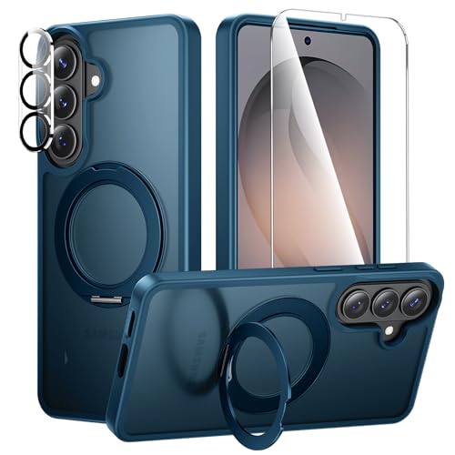 360°Ring Stand for Samsung Galaxy S26 Plus Case with 1X Screen Protector +1X Camera Cover,Fit for MagSafe, Translucent Matte Cover & Scratch-Resistant Back Cover for Galaxy S26 Plus 6.7", Blue - color: Blue, size: for S26 Plus
