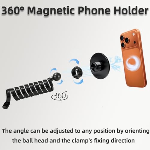 Magnetic Flexible Gooseneck Phone Holder, 35-Inch Portable Long Arm Phone Mount, Compatible with MagSafe, for Gym Treadmill, Spin Bike, Stroller, Shopping Cart, Wheelchair, Desk & Chair and More