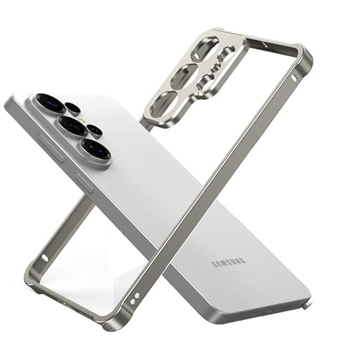 Aluminum Alloy Bumper Frame Case for Samsung Galaxy S26 Ultra, with Camera Lens Protector Backless Slim Metal Bumper Frame Cover with Soft TPU Inner [No Signal Interference] (Titanium Color) - color: Titanium color