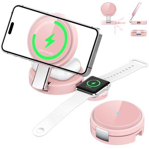 3-in-1 Magnetic Wireless Charger for iPhone, Apple Watch & AirPods, Pink - color: Pink