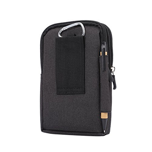 Men's Cell Phone Waist Bag Vertical, Cellphone Belt Loop Holster, Outdoor Sport Travel Nylon Small Mobile Phone Pouch Smartphone Waist Bag with Carabiner Hook Pen Holder Zipper Handbag Carrying Case - color: Black