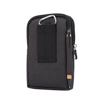 Men's Cell Phone Waist Bag Vertical, Cellphone Belt Loop Holster, Outdoor Sport Travel Nylon Small Mobile Phone Pouch Smartphone Waist Bag with Carabiner Hook Pen Holder Zipper Handbag Carrying Case - color: Black