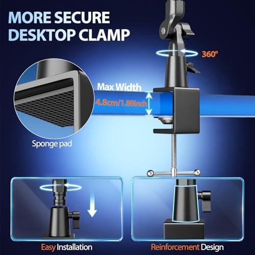 EMART 40" Overhead Camera Mount with Serrated Bite Magic Arm&1/4" Ball Head - color: Thick Stick C-Clamp