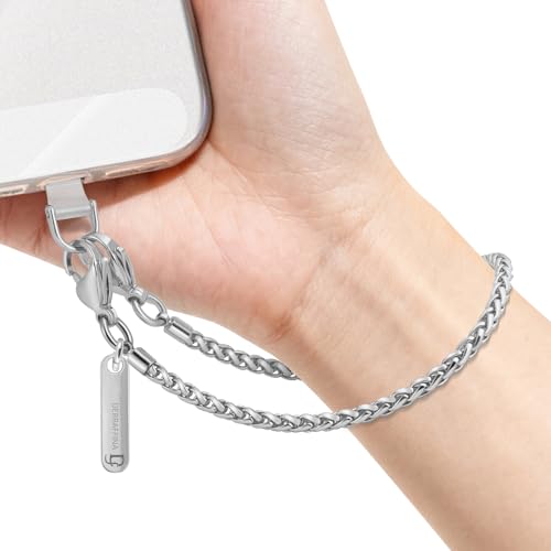 Metal Phone Chain Wristlet,Anti Theft Wrist Lanyard For Women - color: Silver, size: Short