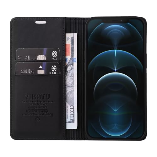 Caseurban Compatible with iPhone 12 Pro Max Wallet Case PU Leather Flip Folio Case with Card Holder Magnetic Closure Shockproof Protective Phone Cover Black - color: Black, size: iPhone 12 Pro Max
