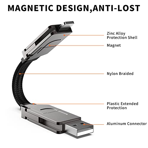 6-in-1 Multi USB Cable – 100W PD Fast Charge Keychain, Magnetic, White Gray