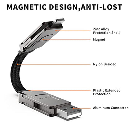 6-in-1 Multi USB Cable – 100W PD Fast Charge Keychain, Magnetic, White Gray