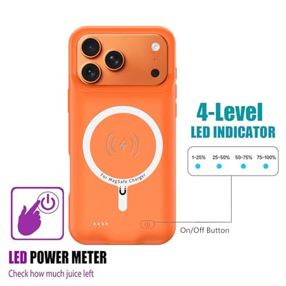 Battery Case for iPhone 17 Pro Max,12000mAh Rechargeable Portable Charging Case with Wireless Charging Compatible for iPhone 17 Pro Max (6.9inch) with Carplay Extend Battery Pack Charger Cover -Orange - size: iPhone 17 Pro Max-Orange