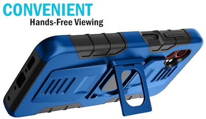 Nakedcellphone Rugged Combo for Samsung Galaxy XCover 7 Pro Case - Blue | Hybrid Cover + Belt Clip Holster, Rotating Phone Holder, Ring Grip, with Kickstand, For XCover7 Pro (2025, SM-G766) - color: Blue