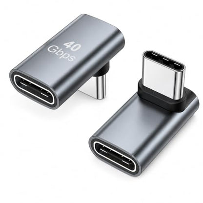 ENCASED 100W 90° USB-C Male to Female Adapter, 40Gbps - 2 Pack (Grey)