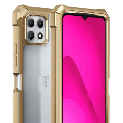 Ailiber for TMobile REVVL 7 5G Case, Clear Transparent [Anti Yellowing], with [Screen Protector], Dual Layer Shockproof Bumper, Silicone Cell Phone Case for T-Mobile Metro REVVL 7 5G-Gold - color: Crystal Clear & Gold