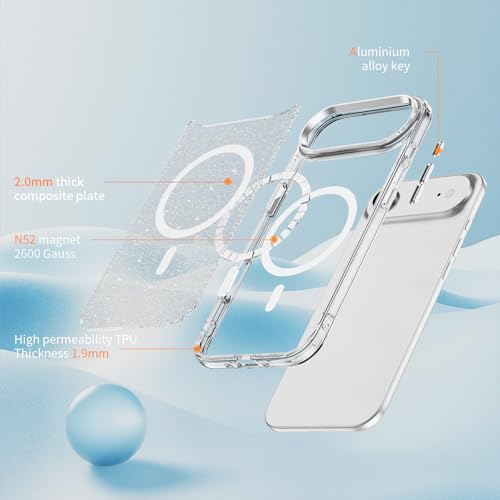 LEMAXELERS Magnetic Clear Glitter Case for iPhone 17 Air -Clear SF | Compatible with MagSafe, Crystal Sparkly Bling Clear TPU Bumper Hard PC Slim Shockproof Protective Cover - color: Clear, size: iPhone Air