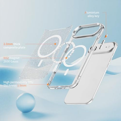 LEMAXELERS Magnetic Clear Glitter Case for iPhone 17 Air -Clear SF | Compatible with MagSafe, Crystal Sparkly Bling Clear TPU Bumper Hard PC Slim Shockproof Protective Cover - color: Clear, size: iPhone Air