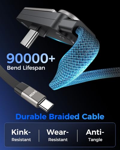 240W USB-C to C＆Lightning 2-in-1 Invisible Stand Charger Cable, MFi, 2-Pack