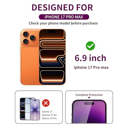 2 Pack Privacy Screen Protector for iPhone 17 Pro Max Tempered Glass 6.9'' Private Saver Anti-Spy Eye Protection Anti-Scratch Full Coverage No Bubble