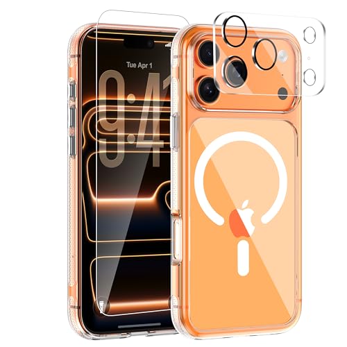 3-in-1 for iPhone 17 Pro case with Screen Protector & Camera Cover, N52 Magnetic Phone Case Compatible with MagSafe, Non-Slip Matte Bumper with Crystal Clear Back, Anti-Scratch Protective Slim Kit - color: Frosted Edge Clear, size: iPhone 17 Pro