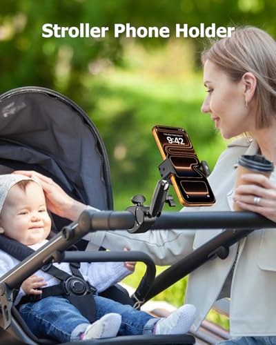 Stroller Phone Holder Handle - 360° Metal Arm & Super Stable