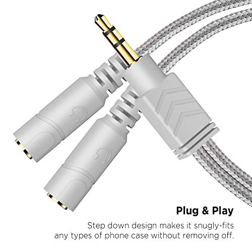 DUKABEL Headphone Splitter, 3.5mm Stereo 2-Way Audio Cable - 20CM / Gray - color: Shinning Silver, size: 9.8 inch / 25 cm