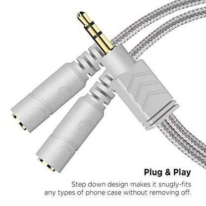 DUKABEL Headphone Splitter, 3.5mm Stereo 2-Way Audio Cable - 20CM / Gray - color: Shinning Silver, size: 9.8 inch / 25 cm
