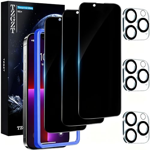 TZGZT Privacy Screen Protectors for iPhone 13 Pro Max, Tempered Glass,HD - color: iPhone 13 Pro Max-3+3Pack-Black
