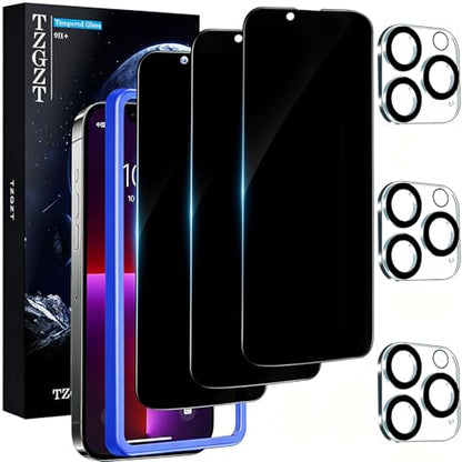 TZGZT Privacy Screen Protectors for iPhone 13 Pro Max, Tempered Glass,HD - color: iPhone 13 Pro Max-3+3Pack-Black