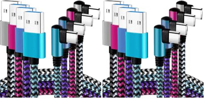 Teeind USB C Angle Cord: [90 Degree/6ft/4Pack] Nylon USB C Cable Compatible with Samsung Galaxy S10/S10e/9/Note 10, Charger Cable-[Blue/Black/Magenta/Purple] (Pack of 2) - size: 6 feet (Pack of 2)