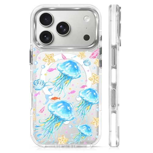 VisEnt Clear Case for iPhone 17 Pro, Magnetic Phone Case, Transparent Slim Cover, Military Grade Protection, Shockproof, Anti-Yellowing, Scratch Resistant, Blue Jellyfish Ocean - color: Blue Jellyfish Ocean, size: Iphone 17 Pro