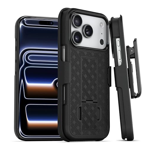 MOTIVE for iPhone 17 Pro Case with Belt Clip, Rigid, Kickstand | 6.3" | Ranger v1 Series, Black, 360° holster, open-top/open-bottom port access, textured grip, slim - size: iPhone 17 Pro