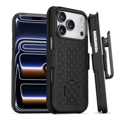 MOTIVE for iPhone 17 Pro Case with Belt Clip, Rigid, Kickstand | 6.3" | Ranger v1 Series, Black, 360° holster, open-top/open-bottom port access, textured grip, slim - size: iPhone 17 Pro