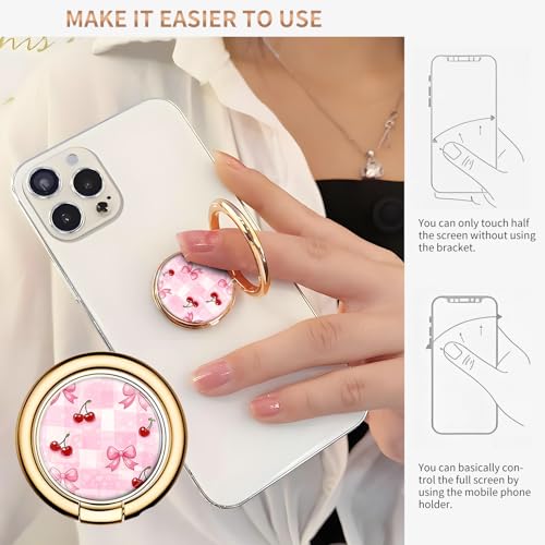 Cell Phone Ring Holder, Cute Metal Phone Grip Stand Finger Ring Kickstand, Flexible 360°Rotation Phone Tablet Case Accessories Compatible with Most Phones Pink Bowtie Cherry - color: Pink Bowtie Cherry