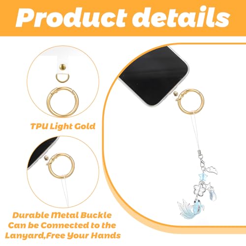 6Sets Phone Tether Tab Heavy Duty, Universal Cell Phone Lanyard Tab with Metal Spring Rings, Phone Patch Connector without Adhesive, Clear Phone Teather Tab Replacement for Phone Case Keychain (Clear)