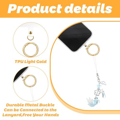 6Sets Phone Tether Tab Heavy Duty, Universal Cell Phone Lanyard Tab with Metal Spring Rings, Phone Patch Connector without Adhesive, Clear Phone Teather Tab Replacement for Phone Case Keychain (Clear)